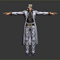 Male Character In Gray Coat Black Inner Garment With Hat And Mythical Beast Arms Outstretched