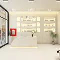 Modern Hotel Lobby Interior With White Sofa Coffee Table Display Shelves And Large Windows 3d model