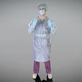A Man Wearing Protective Gown Mask And Cap Standing Against Gray Background