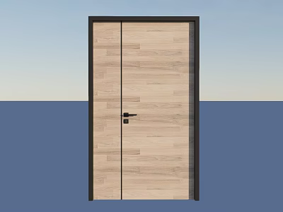 Modern Wooden Double Door Interior Design With Light Wood Tone And Black Frame 3d model