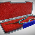 Decorative Ornament Set with Turquoise Bead Necklace Blue Carved Piece in Red Lining Case