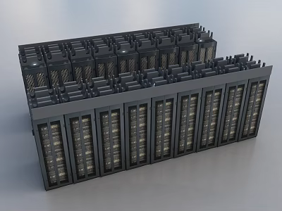 Modular Computer Server Rack With Stacked Units And Black Metal Structure 3d model