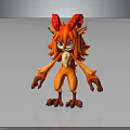 Fantasy Creature Character With Red Fluffy Fur Horns And Blue Eyes
