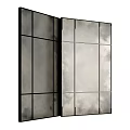 Modern Mirror Room Divider With Black Frame And Multiple Panel Design 3d model