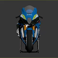 Blue Sport Motorcycle With Streamlined Design Black Seat And Green Rims