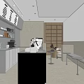 Modern Café Interior Design With Black Counter Coffee Machine Wooden Shelves And Bench Seats