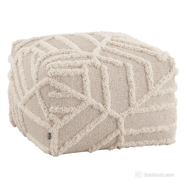 Beige Woven Textured Ottoman With Soft Upholstery For Modern Living Spaces 3d model 