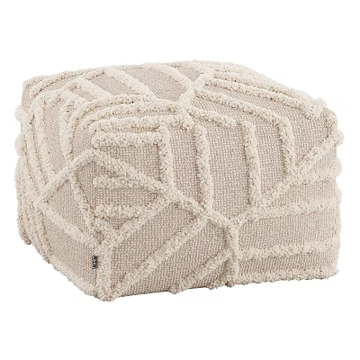 Beige Woven Textured Ottoman With Soft Upholstery For Modern Living Spaces 3d model