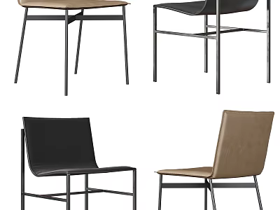 Modern Black And Brown Dining Chairs With Metal Legs And Leather Seats 3d model