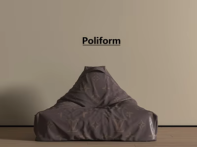 Poliform Dark Brown Fabric Bean Bag Chair With LV Logo On Beige Wall Wooden Floor 3d model