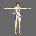 Female Game Character With Brown Hair White Blue Outfit Red Flower And Weapon