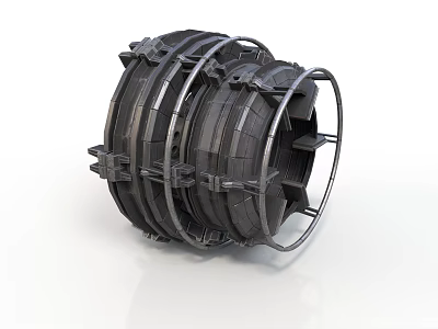 Industrial Black Mechanical Ring Component With Metal Rings Grooves And Connectors 3d model