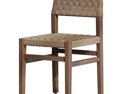Single Chair With Woven Backrest Seat And Solid Wooden Frame Design 3d model