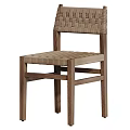 Single Chair With Woven Backrest Seat And Solid Wooden Frame Design