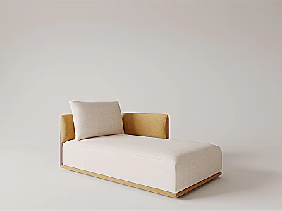 Modern Minimalist Chaise Lounge With Light Fabric Cushion And Wooden Armrest Frame 3d model