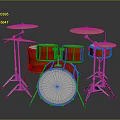Red Household Musical Drum Set With Multiple Drums Cymbals And Metal Stands