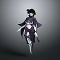 Fantasy Female 3D Character Model With Purple Cloak White Armor And Black Hair