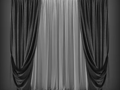 Elegant Dark Curtains With White Sheer Layer And Textured Fabric Design 3d model