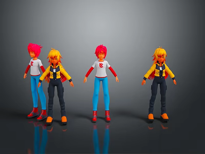 Colorful Cartoon Character Toy Figures With Different Hair Colors And Stylish Outfits 3d model