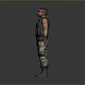Tactical Military Character 3D Model With Red Bandana Sleeveless Vest And Camouflage Pants