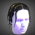 Man With Low Poly Style Head Black Braids White Lines And Purple Lighting 3d model