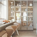 Modern Study Room Interior With Wooden Desk Beige Chairs Glass Door Bookshelf And Cozy Sofa