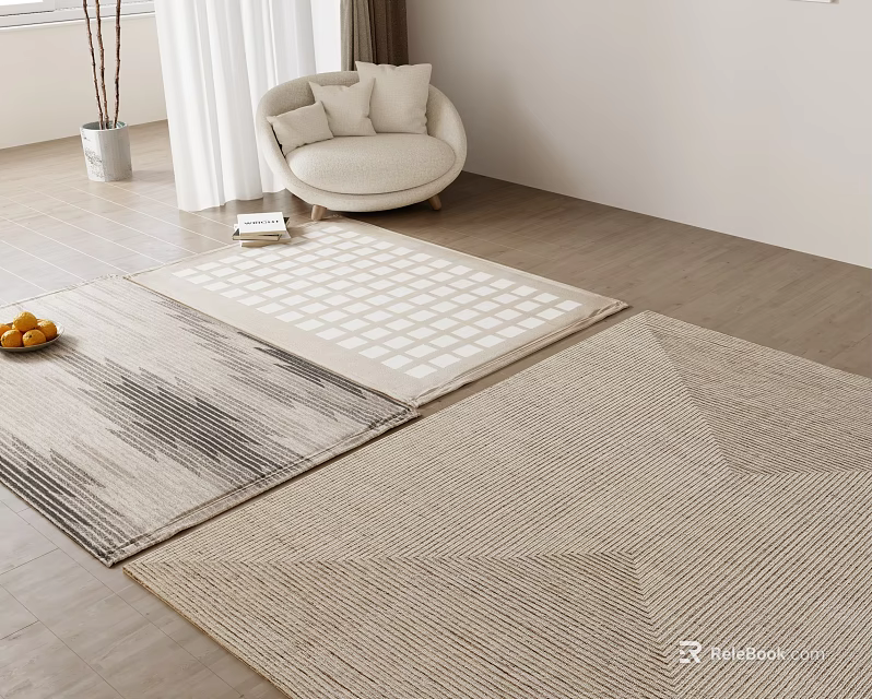 Square Rugs In Cozy Living Room With Armchair 3d model 