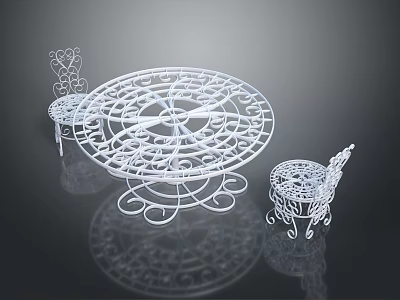 Wrought Iron Round Table And Two Chairs With Scroll Design 3d model