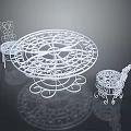 Wrought Iron Round Table And Two Chairs With Scroll Design