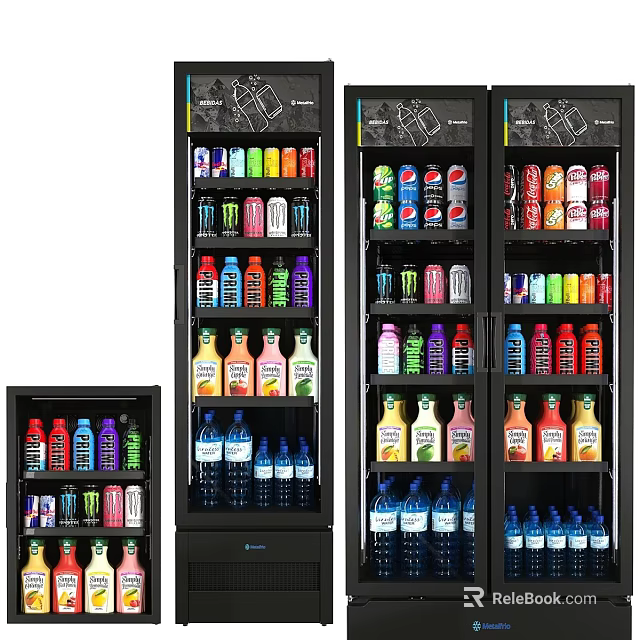 Commercial Beverage Refrigerators Display Colorful Bottled Drinks In Retail Setting 3d model 