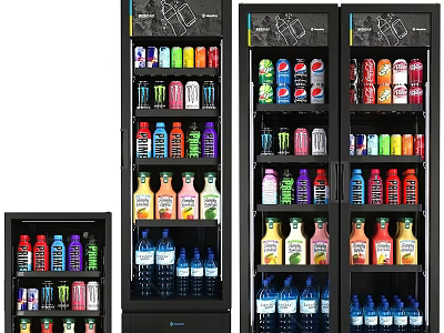 Commercial Beverage Refrigerators Display Colorful Bottled Drinks In Retail Setting 3d model