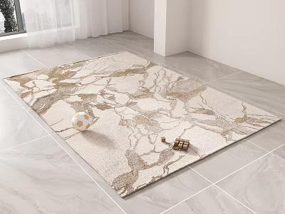 Square Area Rug With Beige Brown Marble Pattern And Decorative Ball Wooden Block 3d model