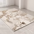 Square Area Rug With Beige Brown Marble Pattern And Decorative Ball Wooden Block