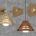 Wooden Geometric Shape Chandeliers With Warm Light Hanging In Modern Interior