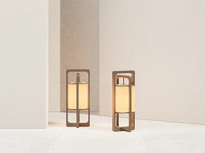 Two Modern Floor Lamps With Minimalist Design Wooden Frames And Light Colored Shades 3d model