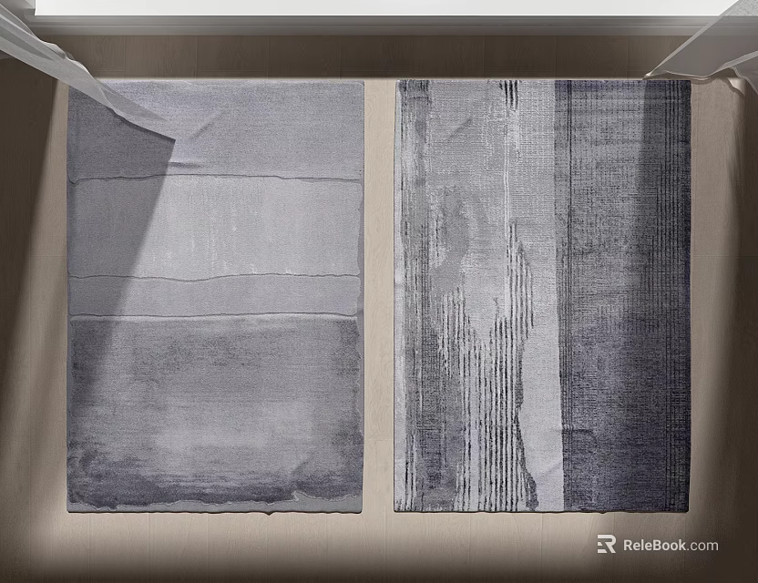 Two Square Rugs With Gray Striped Patterns And Layered Modern Design On Floor 3d model