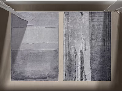 Two Square Rugs With Gray Striped Patterns And Layered Modern Design On Floor 3d model