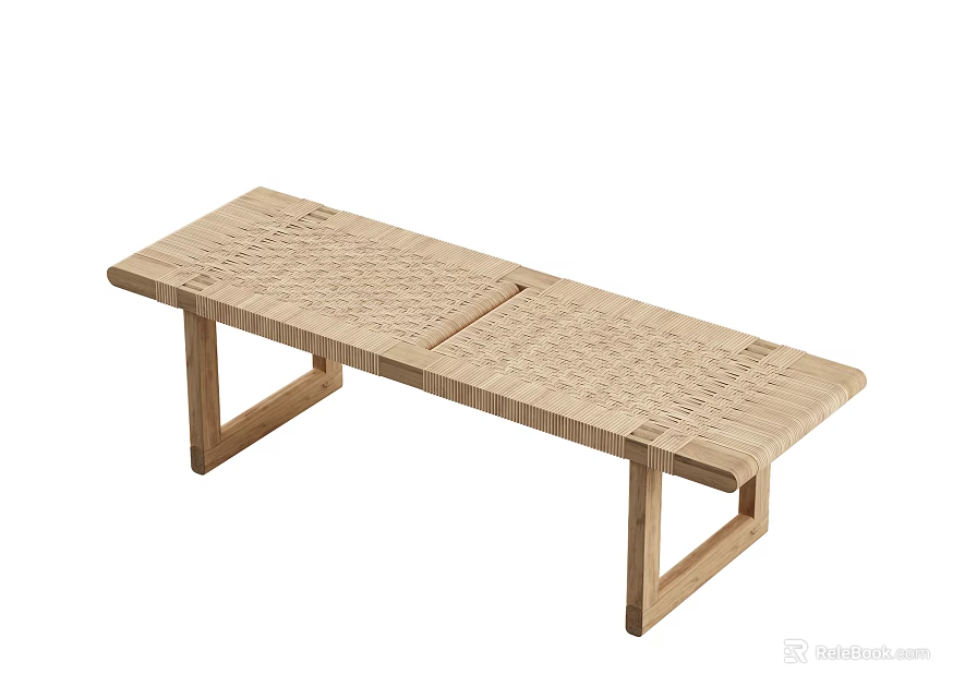 Modern Wooden Bench With Textured Surface And Simple Geometric Legs Design 3d model 