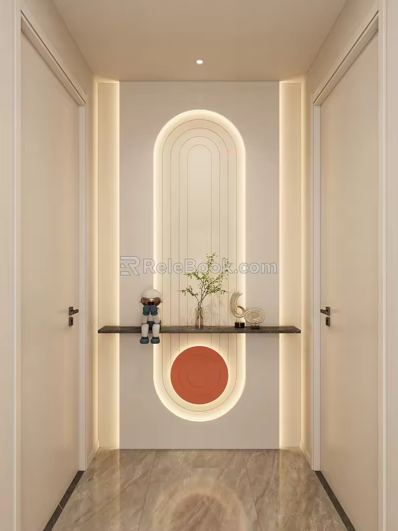 Cream Simple Style Arc Light Strip No Main Light Corridor End View Entrance 3d model