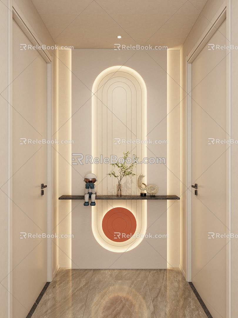 Cream Simple Style Arc Light Strip No Main Light Corridor End View Entrance 3d model