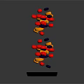 Colorful Floating Candy Balls Display on Black Base with Red Yellow Blue Hues