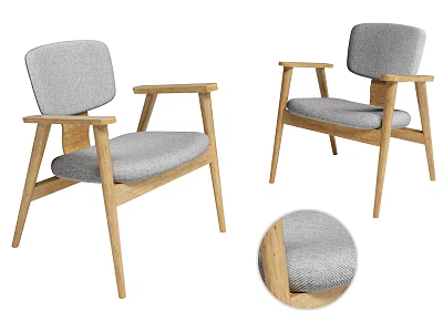 Stylish Light Wood Dining Chairs With Gray Fabric Seats Armrests And Texture Detail 3d model