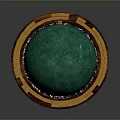 Green Sphere Decor With Golden Ring Stand And Wooden Marble Textured Base