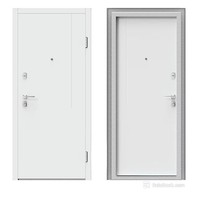White Hinged Door Design With Simple Frame And Modern Door Handle 3d model 