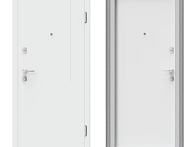 White Hinged Door Design With Simple Frame And Modern Door Handle 3d model