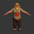 Blonde Bearded Man Wearing Red Flower T-Shirt Brown Pants Red Shoes Gold Bracelet Arms Outstretched