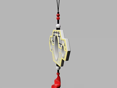 Traditional Style Openwork Pendant With Red Beads Yellow Frame And White Center 3d model