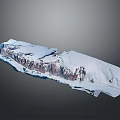 Natural Landscape of Snow Covered Island with Blue Seawater at Edges and Exposed Rocks