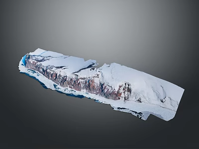 Natural Landscape of Snow Covered Island with Blue Seawater at Edges and Exposed Rocks 3d model