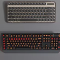 Two Modern Computer Keyboards With Backlit Illuminated Keys And Round Vintage Keycap Design 3d model